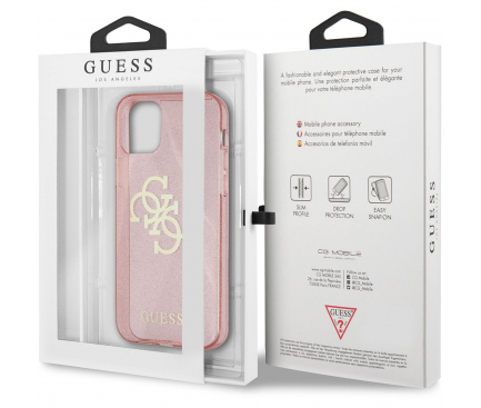 Husa TPU Guess Big 4G Full Glitter pentru Apple iPhone 12 / Apple iPhone 12 Pro, Roz GUHCP12MPCUGL4GPI 