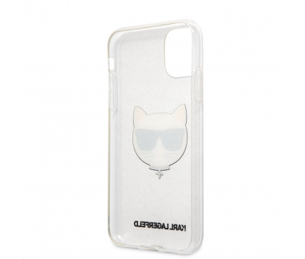 Husa TPU Karl Lagerfeld Choupette Head Glitter pentru Apple iPhone 11, Argintie KLHCN61CHTUGLS 