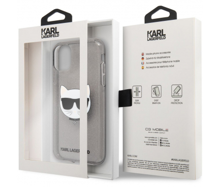 Husa TPU Karl Lagerfeld Choupette Head Glitter pentru Apple iPhone 11, Neagra KLHCN61CHTUGLB 