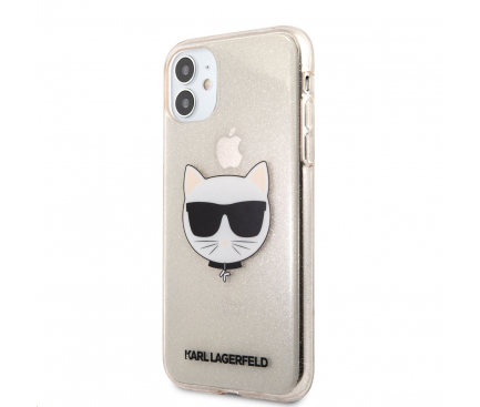 Husa TPU Karl Lagerfeld Choupette Head Glitter pentru Apple iPhone 11, Aurie KLHCN61CHTUGLGO 