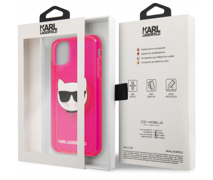 Husa TPU Karl Lagerfeld Choupette Head pentru Apple iPhone 11, Roz KLHCN61CHTRP 