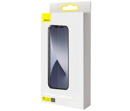 Folie Protectie Ecran Baseus pentru Apple iPhone 12 / Apple iPhone 12 Pro, Sticla securizata, Full Face, Full Glue, Set 2buc, 0.25mm, Neagra 
