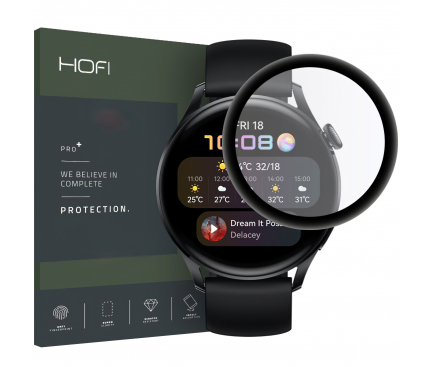 Folie Protectie Ecran HOFI pentru Huawei Watch 3 46 mm, Sticla Flexibila, Hybrid, 0.3mm, 7H, Neagra 