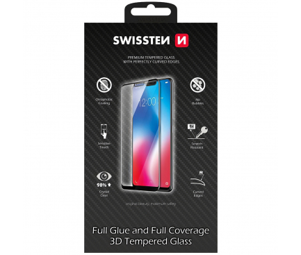Folie Protectie Ecran Swissten pentru Apple iPhone X / Apple iPhone XS, Sticla securizata, Full Face, Full Glue, 0.2mm, 3D, 9H, Neagra 