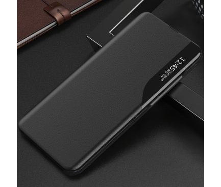 Husa Piele OEM Eco Leather View pentru Xiaomi Redmi Note 10 Pro, cu suport, Neagra 