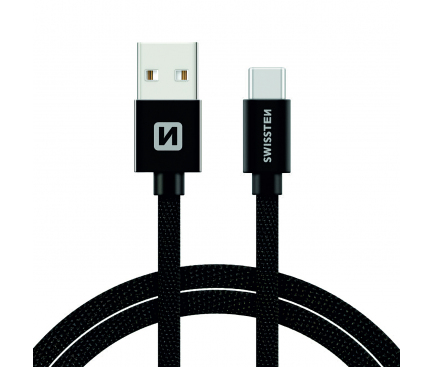 Cablu Date si Incarcare USB la USB Type-C Swissten Textile, 1.2, Negru 