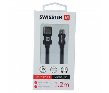 Cablu Date si Incarcare USB la MicroUSB Swissten Textile, 1.2 m, Negru 
