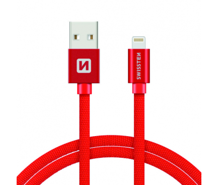 Cablu Date si Incarcare USB la Lightning Swissten Textile, 2 m, Rosu 