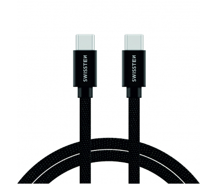 Cablu Date si Incarcare USB Type-C la USB Type-C Swissten Textile, 1.2 m, Negru 