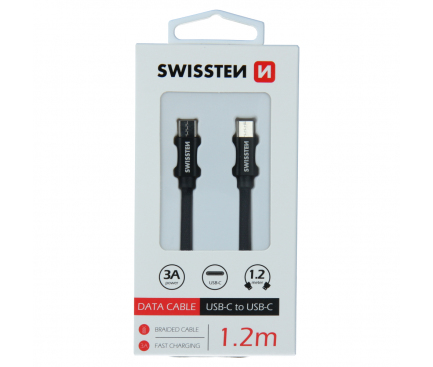 Cablu Date si Incarcare USB Type-C la USB Type-C Swissten Textile, 1.2 m, Negru 
