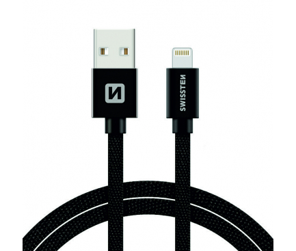Cablu Date si Incarcare USB la Lightning Swissten Textile, 3 m, Negru 
