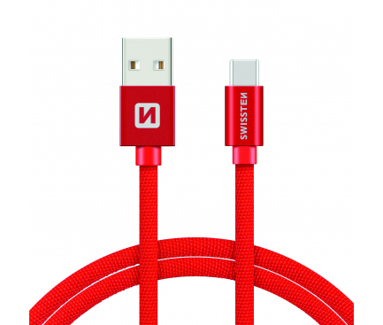 Cablu Date si Incarcare USB la USB Type-C Swissten Textile, 3 m, Rosu 