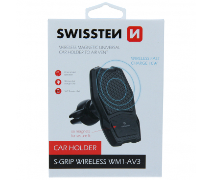 Incarcator Auto Wireless Swissten WM1-AV3, 10W, 1.1A, Negru 65010603