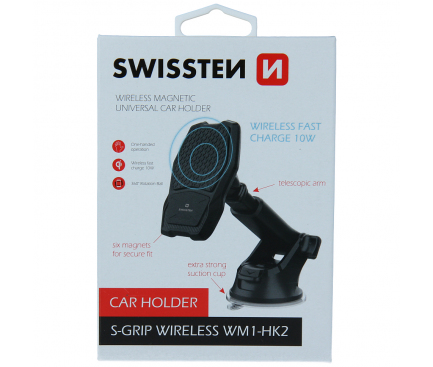 Incarcator Auto Wireless Swissten WM1-HK2, Magnetic, Quick Charge, 10W, Negru 