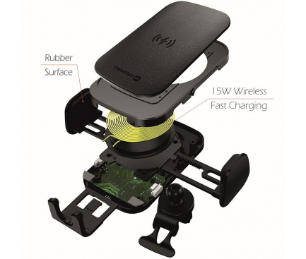 Incarcator Auto Wireless Swissten S-GRIP W2-AV5, Quick Charge, 15W, Negru 