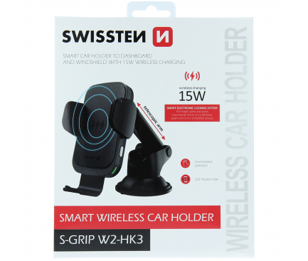 Incarcator Auto Wireless Swissten S-GRIP W2-HK3, Quick Charge, 15W, Negru 