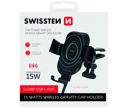 Incarcator Auto Wireless Swissten S-GRIP GW1-AV5, Quick Charge, 15W, Negru