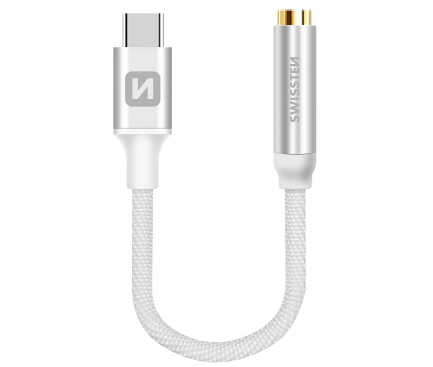 Adaptor Audio USB Type-C la 3.5 mm Swissten Textile, 0.15 m, Argintiu 