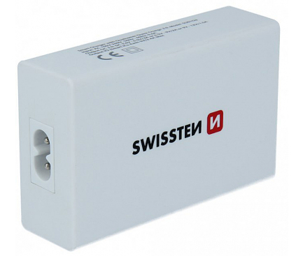 Incarcator Retea Statie USB Swissten Smart IC, Quick Charge, 50W, 5 X USB, Alb