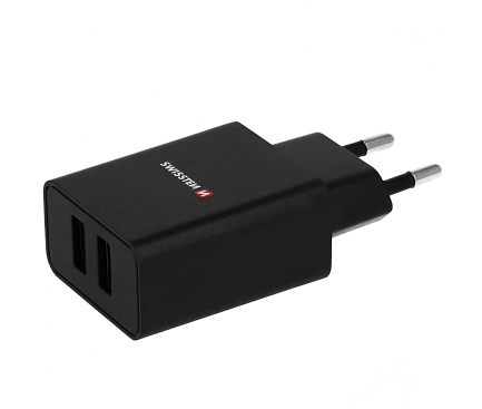 Incarcator Retea USB Swissten Travel Smart IC, 2.1A, 2 X USB, Negru 