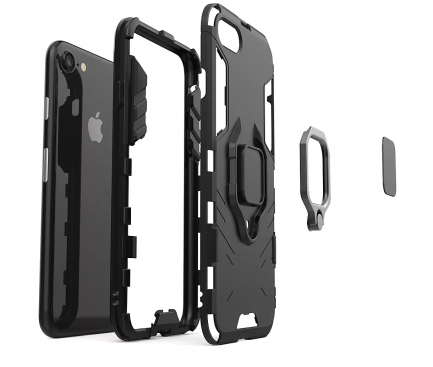 Husa Plastic - TPU OEM Ring Tough Armor Kickstand pentru Apple iPhone 7 / Apple iPhone 8 / Apple iPhone SE (2020) / Apple iPhone SE (2022), Neagra 