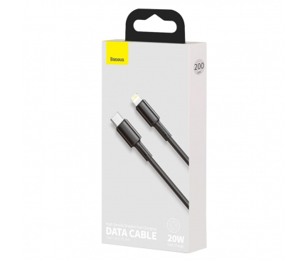 Cablu Date si Incarcare USB-C - Lightning Baseus High Density Braided, 20W, 2m, Negru CATLGD-A01