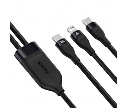 Cablu Date si Incarcare USB Type-C - Lightning / USB Type-C Baseus 2 in 1, 1.2 m, 100W, Negru CA1T2-F01