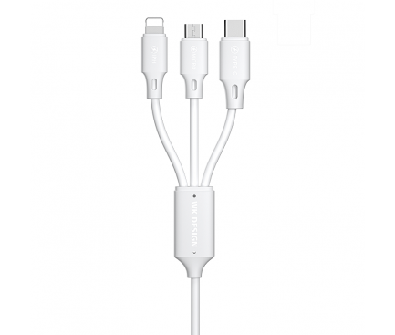 Cablu Incarcare USB - Lightning / USB Type-C / MicroUSB WK-Design WDC-010, 1.15 m, 2A, Alb WDC-103th