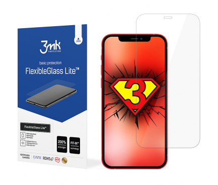 Folie Protectie Ecran 3MK FlexibleGlass Lite pentru Apple iPhone 12 mini, Sticla Flexibila, 0.16mm 
