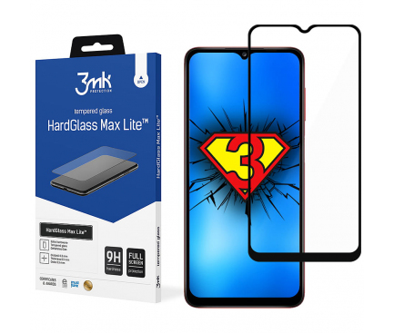 Folie Protectie Ecran 3MK HardGlass Max Lite pentru Samsung Galaxy A02s A025F / Samsung Galaxy A03s, Sticla securizata, Full Face, Full Glue, Neagra 