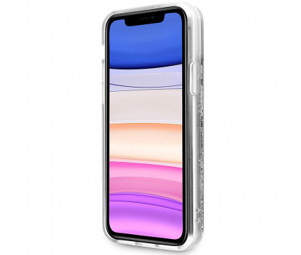 Husa Plastic - TPU Guess Big 4G Liquid Glitter Silver pentru Apple iPhone 11, Argintie Transparenta GUHCN61LG4GSI 