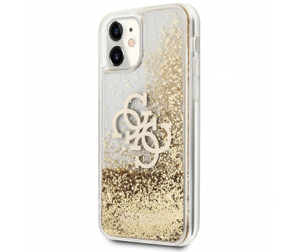 Husa Plastic - TPU Guess Big 4G Liquid Glitter Gold pentru Apple iPhone 11, Aurie Transparenta GUHCN61LG4GGO 