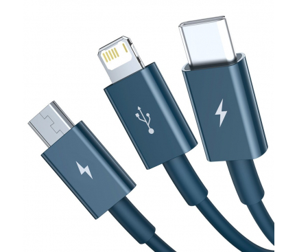 Cablu Incarcare USB - Lightning / USB Type-C / MicroUSB Baseus Superior Series, 1.5 m, 3.5A, Albastru CAMLTYS-03 