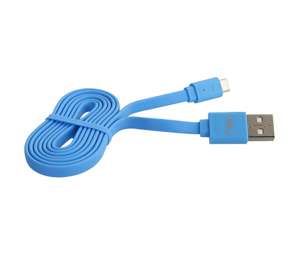 Cablu Date si Incarcare USB la MicroUSB Tellur Basic Flat, 1 m, Albastru TLL155011 