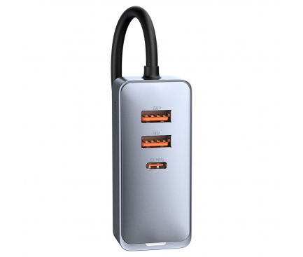 Incarcator Auto Baseus Share Together, 120W, 3A, 2 x USB-A - 2 x USB-C, Gri CCBT-A0G