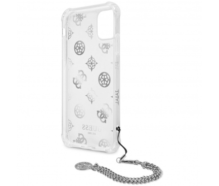 Husa Plastic - TPU Guess Chain Peony pentru Apple iPhone 11, Argintie GUHCN61KSPESI 