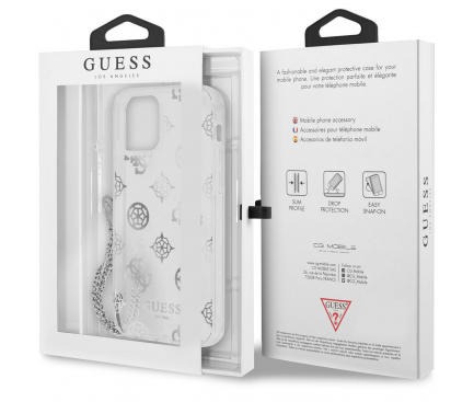 Husa Plastic - TPU Guess Chain Peony pentru Apple iPhone 12 / Apple iPhone 12 Pro, Argintie GUHCP12MKSPESI 