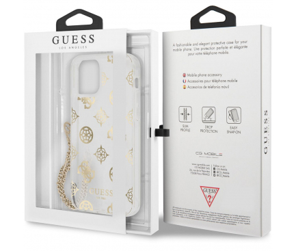 Husa Plastic - TPU Guess Chain Peony pentru Apple iPhone 12 / Apple iPhone 12 Pro, Aurie GUHCP12MKSPEGO 