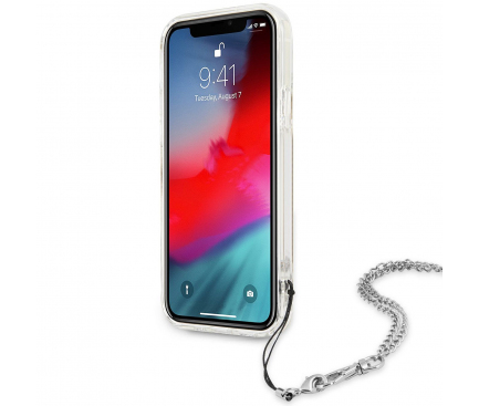 Husa Plastic - TPU Guess Chain Peony pentru Apple iPhone 12 Pro Max, Argintie GUHCP12LKSPESI 