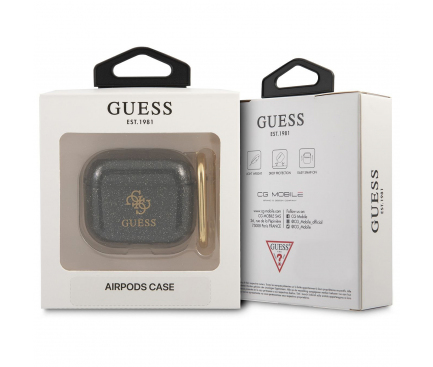Husa Protectie Casti Guess Glitter pentru Apple AirPods 3, Neagra Transparenta GUA3UCG4GK 