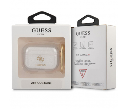 Husa Protectie Casti Guess Glitter pentru Apple AirPods 3, Transparent GUA3UCG4GT 