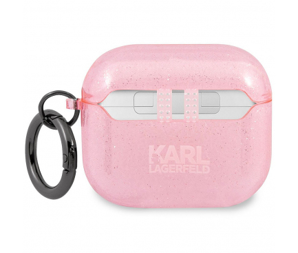 Husa Protectie Casti Karl Lagerfeld Glitter Choupette Head pentru Apple AirPods 3, Roz KLA3UCHGP 
