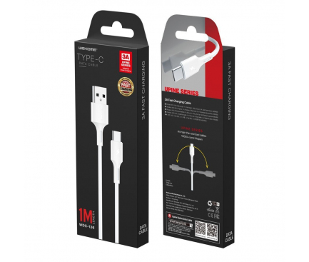 Cablu Date si Incarcare USB la USB Type-C WK-Design YouPin, 1 m, 3A, Alb WDC-136a 