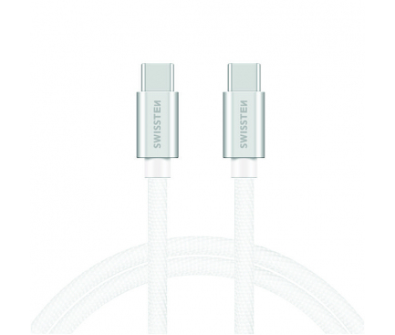 Cablu Date si Incarcare USB Type-C la USB Type-C Swissten Textile, 2 m, 3A, Argintiu 