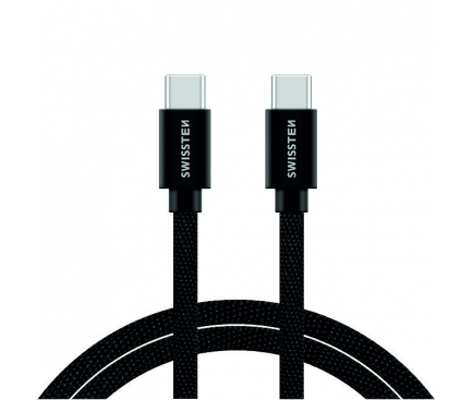 Cablu Date si Incarcare USB Type-C la USB Type-C Swissten Textile, 2 m, 3A, Negru 