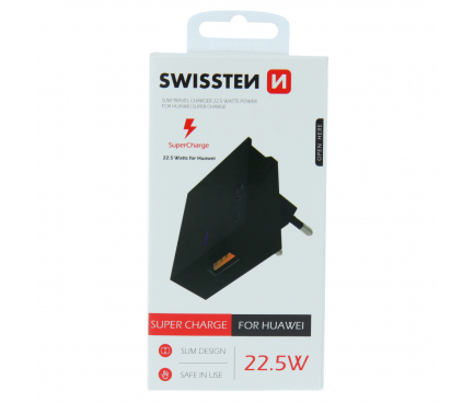 Incarcator Retea USB Swissten Travel, Quick Charge, 22.5W, 1 X USB, Negru 