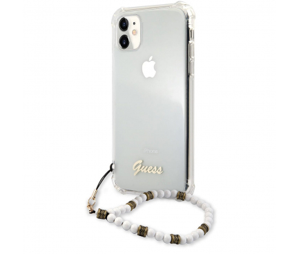 Husa TPU Guess pentru Apple iPhone 11, Cu Snur Perle, Transparenta GUHCN61KPSWH 
