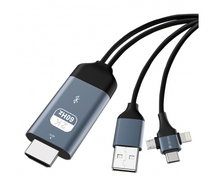 Cablu Audio si Video HDMI la USB / Lightning / USB Type-C / MicroUSB DEVIA Storm 3in1, 2 m, Negru 