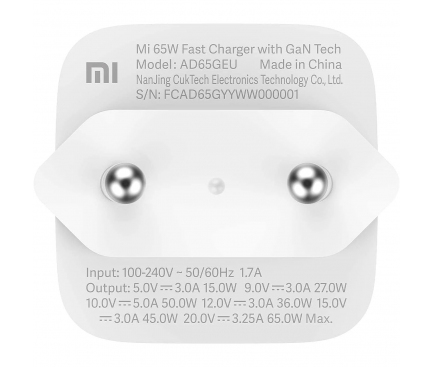 Incarcator Retea cu Cablu USB-C Xiaomi, 65W, 3.25A, 1 x USB-C, Alb BHR4499GL