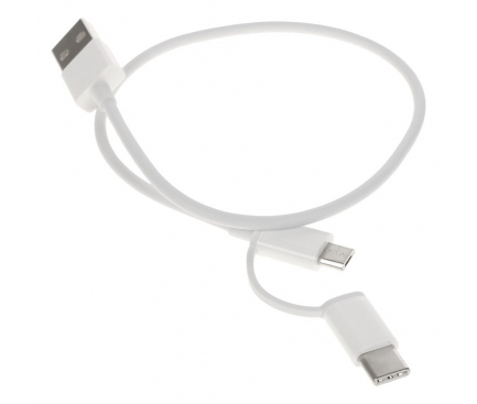 Cablu Date si Incarcare USB-A - USB-C / microUSB Xiaomi, 18W, 0.3m, Alb SJV4083TY